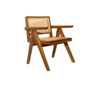 Chaise vintage en bois teck massif et cannage rotin JANNIE