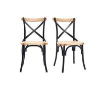 Chaises bistrot bois clair massif et métal noir (lot de 2) JAKE
