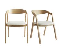 Chaises scandinaves empilables en bois clair chêne massif et tissu effet laine bouclée blanc cassé (lot de 2) LOVA - L48xP44xA77