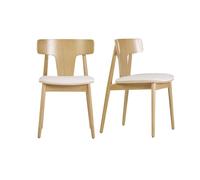 Chaises scandinaves en bois clair chêne massif et tissu effet laine bouclée blanc cassé (lot de 2) LOUISA