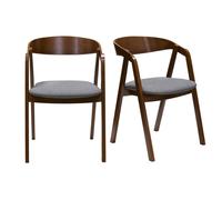 Chaises vintage empilables en bois teinté noyer et tissu gris (lot de 2) LOVA