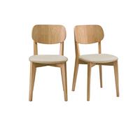 Chaises vintage en bois clair chêne et tissu beige (lot de 2) LUCIA