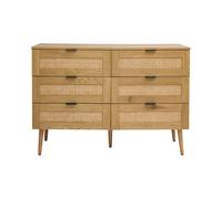 Commode Finition Bois Clair, cannage en rotin et métal Noir 3 tiroirs L120 cm Manille