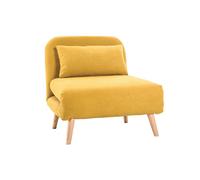 Miliboo Fauteuil Convertible scandinave en Tissu Effet Velours Jaune Moutarde et Bois Clair AMIKO