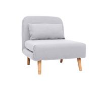 Fauteuil convertible scandinave en tissu gris clair et bois clair AMIKO