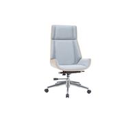 Miliboo - Fauteuil de bureau de direction design en tissu gris clair, bois clair et acier chromé CURVED
