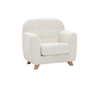 Miliboo - Fauteuil enfant scandinave en tissu effet laine bouclée blanc et bois clair NORKID