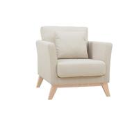 Miliboo Fauteuil scandinave déhoussable en Tissu Beige et Bois Clair Oslo