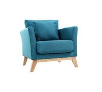 Miliboo - Fauteuil scandinave déhoussable en tissu bleu canard et bois clair OSLO