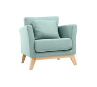 Fauteuil scandinave déhoussable en tissu vert lagon et bois clair OSLO