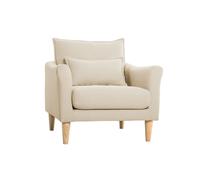 Fauteuil scandinave en tissu beige et bois clair KATE