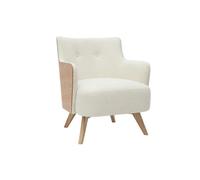 Fauteuil scandinave en tissu effet laine bouclée blanc cassé et bois clair VALMY