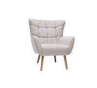 Miliboo Fauteuil scandinave en Tissu Effet Velours texturé Beige et Bois Clair Avery