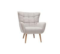 Miliboo - Fauteuil scandinave en tissu effet velours texturé beige et bois clair AVERY