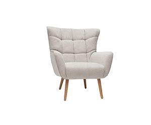 Miliboo Fauteuil scandinave en Tissu Effet Velours texturé Beige et Bois Clair Avery