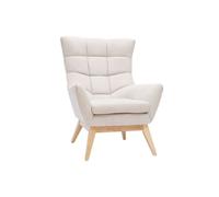 Fauteuil scandinave en tissu effet velours texturé naturel et bois clair BRODY