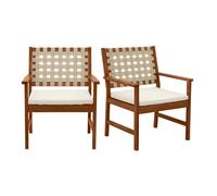 Fauteuils de jardin en bois massif avec coussin blanc et sangles beiges (lot de 2) SANTANA
