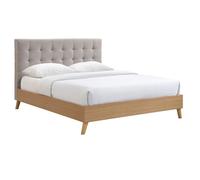 Lit adulte scandinave bois et tissu beige 160x200 cm LYNN