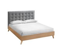 Lit adulte scandinave bois et tissu gris 160 x 200cm LYNN