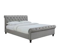 Miliboo - Lit 2 places 160x200 cm en tissu gris capitonné RILEY