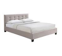 Lit 160x200 cm en tissu lin beige capitonné MARQUISE
