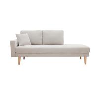 Méridienne scandinave en tissu effet velours texturé beige et bois clair BERTILLE