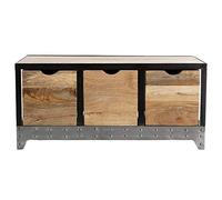 Meuble de rangement industriel en bois manguier massif et métal noir 3 tiroirs L100 cm ATELIER