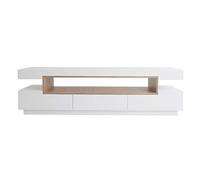Miliboo Meuble TV Design Blanc laqué Brillant et Bois L200 cm LIVO