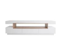 Miliboo - Meuble TV design blanc laqué brillant et bois L200 cm LIVO