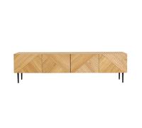 Meuble TV design en bois clair chêne massif gravé et métal noir 4 portes L180 cm ARCHIPEL
