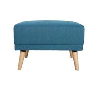 Miliboo Pouf Repose-Pieds scandinave en Tissu Bleu Canard et Bois Clair Ulla