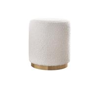 Miliboo Pouf Rond en Tissu Effet Laine bouclée Blanc cassé et métal doré D40 cm Amaya