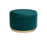 Miliboo Pouf Rond en Velours Bleu pétrole et métal doré D54 cm Amaya