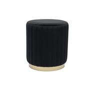 Miliboo Pouf Rond en Velours Noir et métal doré D40 cm Dona