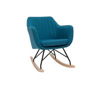 Rocking chair scandinave en tissu bleu canard, métal noir et bois clair ALEYNA