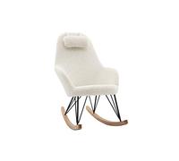 Miliboo Rocking Chair scandinave en Tissu Effet Peau de Mouton Blanc, métal Noir et Bois Clair Jhene