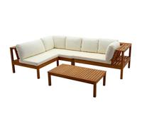 Miliboo - Salon de jardin d'angle 6 places en bois massif avec coussins déhoussables beige naturel BELIZE