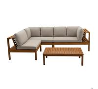 Miliboo - Salon de jardin d'angle 6 places en bois massif avec coussins déhoussables taupe BELIZE