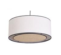 Suspension cylindrique en tissu effet laine bou blanc et rabane naturelle D50 cm TRAVES
