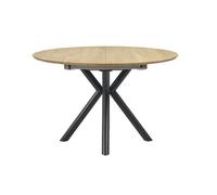 Table à manger ronde extensible en bois clair chêne massif et métal L120-170 cm OLGA