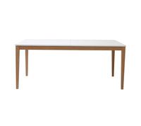 Table à manger scandinave extensible blanche pieds bois rectangulaire L180-260 cm DELAH