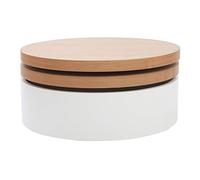 Table basse ronde avec plateaux pivotants et rangement blanc et bois clair chêne D80 cm ICON