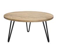 Miliboo - Table basse ronde gravée bois manguier massif et métal noir D80 cm VIBES