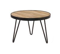 Table basse ronde industrielle bois manguier massif et métal noir D50 cm ATELIER