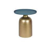 Table d'appoint design ronde en métal doré et plateau bleu pétrole mat RAMSES