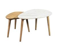 Tables basses gigognes marbre blanc et bois manguier massif (lot de 2) EVY