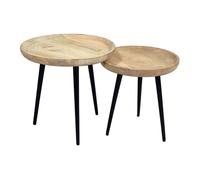 Tables basses gigognes rondes bois clair manguier massif et métal noir (lot de 2) PYTA