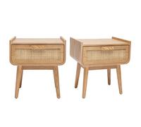 Tables de chevet avec tiroir en bois clair frêne et cannage rotin (lot de 2) ATHÈNE