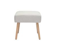 Tabouret bas en tissu effet laine bouclée blanc et bois clair massif H46 cm GUESTA