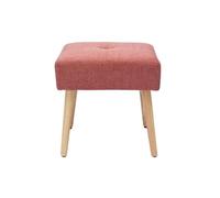 Tabouret bas en tissu effet velours texturé terracotta et bois clair massif H46 cm GUESTA